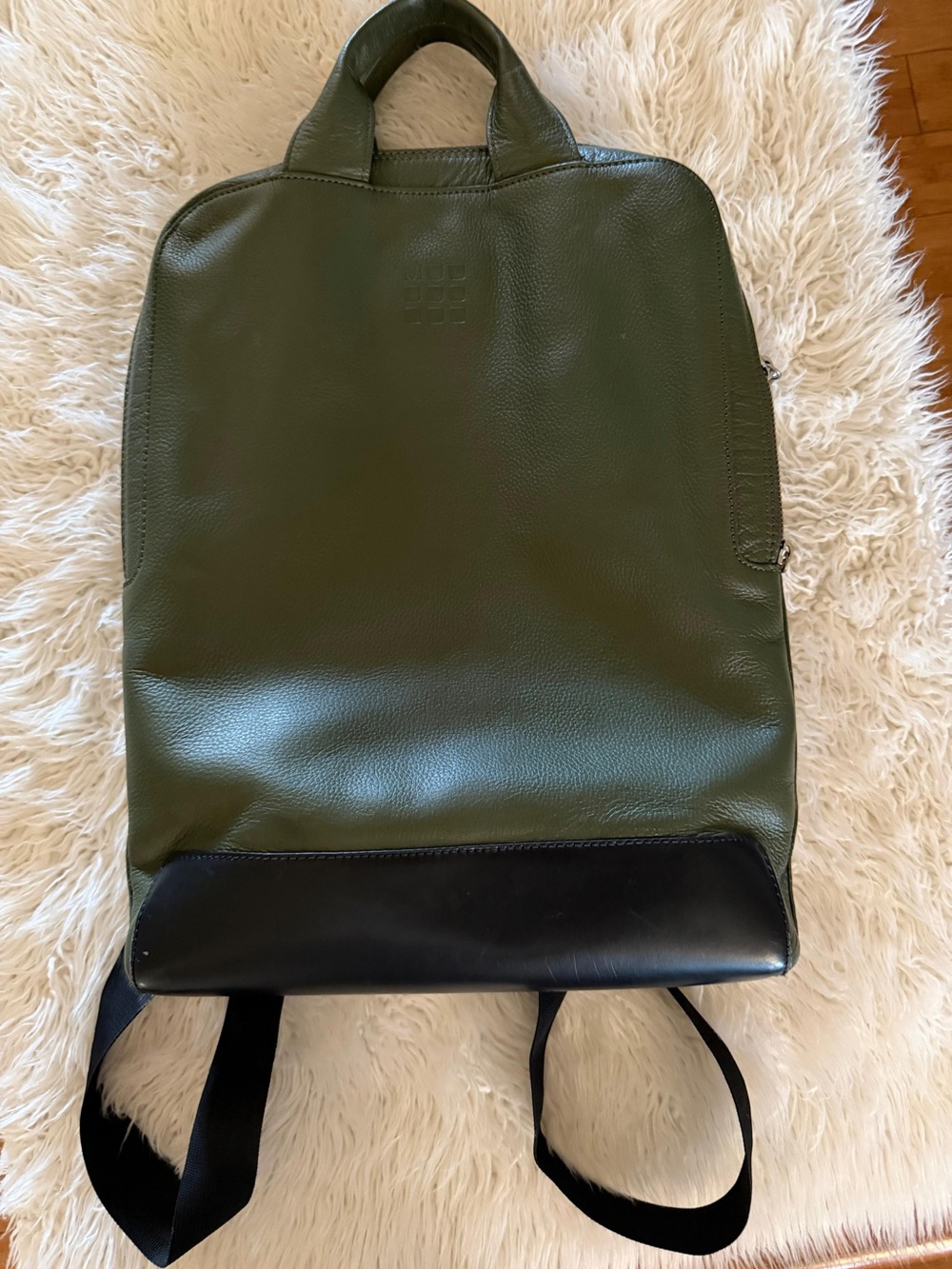 Moleskine Olive Green Leather Backpack with Black Trim